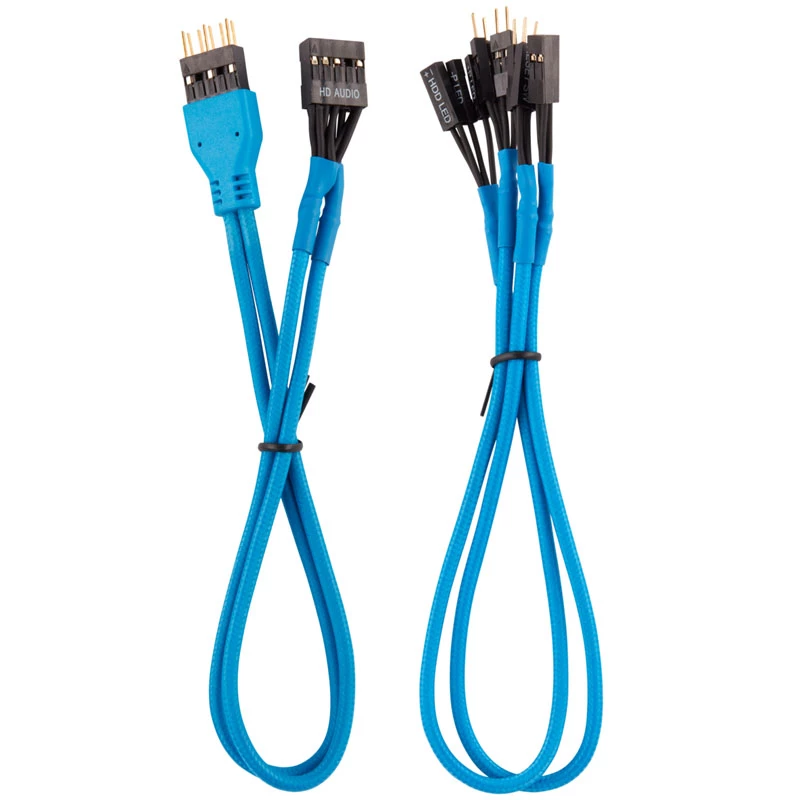Kit de extensão de cabos do painel frontal Corsair Premium Sleeved, azul