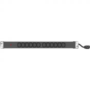 Tecline PDU 19 polegadas 12x conector fêmea IEC13 em caixa de alumínio 1U, 3x cabo 1,5 mm 2,5 m, RAL 9005 Preto (808902)