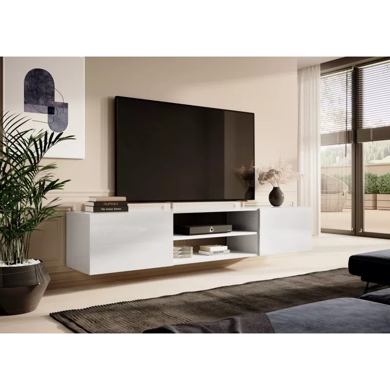 Móvel de TV cama meble SLIDE 200K, 200 x 40 x 37 cm, branco brilhante, tampo em aglomerado