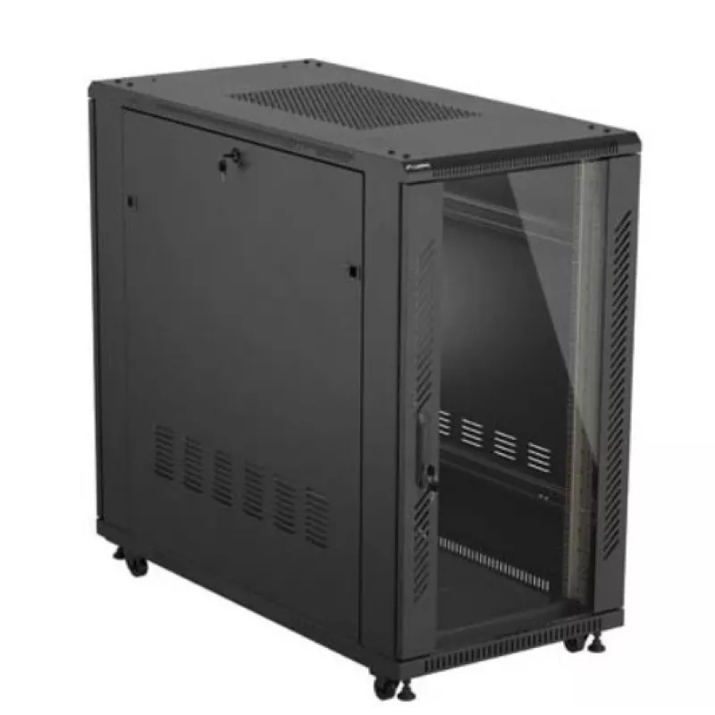 Armário rack LANBERG FF01-6222-12B 22U 600x1200 mm preto com portas frontal e traseira de vidro
