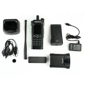 Rádio portátil Baofeng DM-32E — VHF 144–146 MHz, UHF 430–440 MHz, AIRBAND RX 108–136 MHz, 2200 mAh, DMR/FM, GPS+APRS