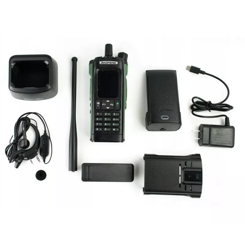 Rádio portátil Baofeng DM-32E — VHF 144–146 MHz, UHF 430–440 MHz, AIRBAND RX 108–136 MHz, 2200 mAh, DMR/FM, GPS+APRS