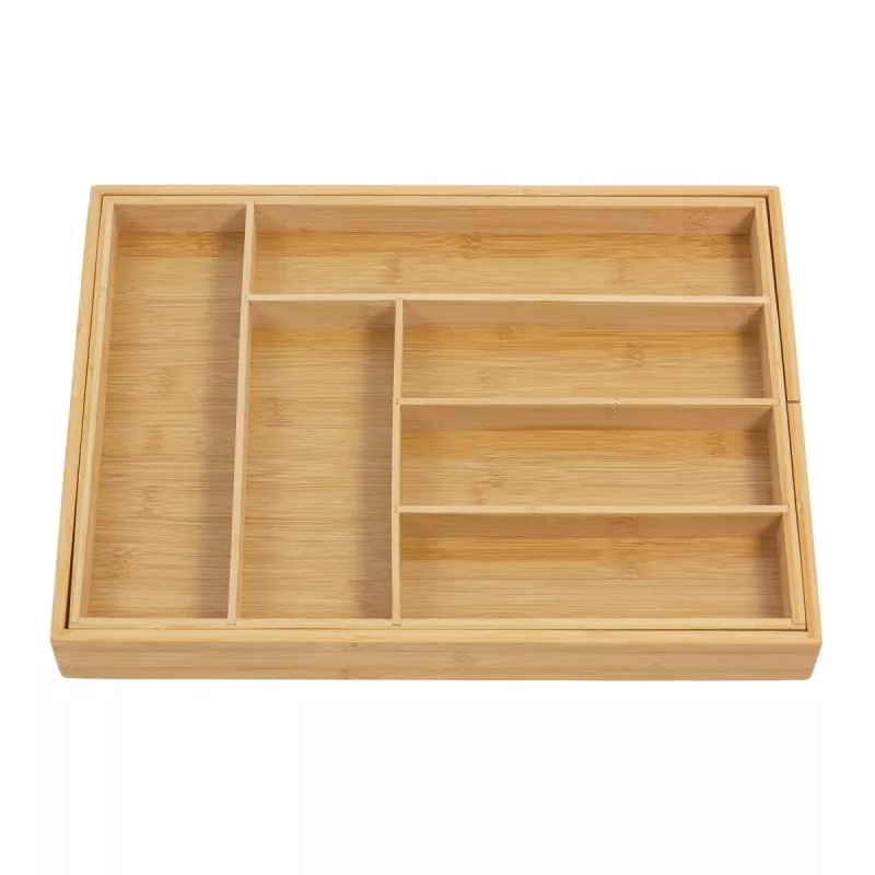 Organizador de gaveta de talheres GreenBlue GB379, bandeja em bambu com compartimentos, superfície natural