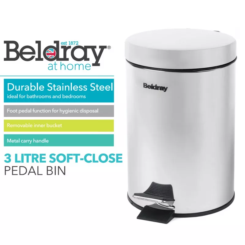 Balde de pedal Beldray LA038098SSAFEU7 3 litros fecho suave aço inoxidável