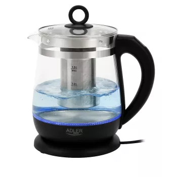 Chaleira elétrica Adler | AD 1299 | elétrica | 2200 W | 1,5 L | vidro | base rotativa 360° | preta