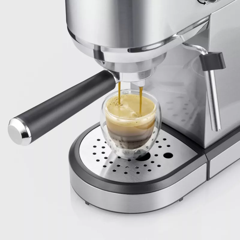 Máquina de café expresso SEVERIN Newspresa KA 5997 — semiautomática, depósito de água de 1 l, 1350 W, café moído, preto/aço inoxidável escovado/cromado