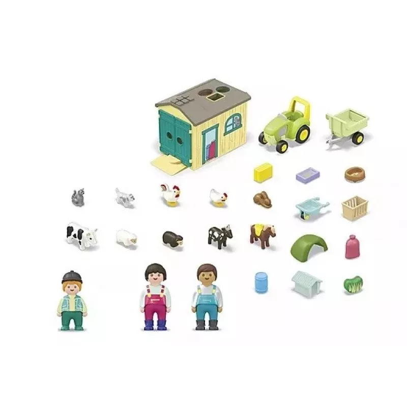 Conjunto com figuras Aventura na quinta com trator, atrelado e animais