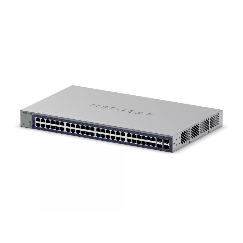 Switch Ethernet Gigabit gerido Netgear GS752TX, 48x RJ-45 10/100/1000, suporte 10G, rack 1U, cinzento