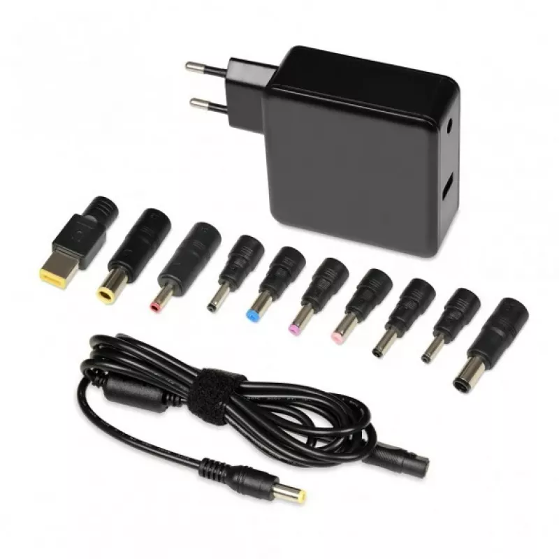 Fonte de alimentação para portátil IBOX IUZ65WA, AC/DC automático 100–240V → 18,5–20,5V, 65W, 1×USB, preto