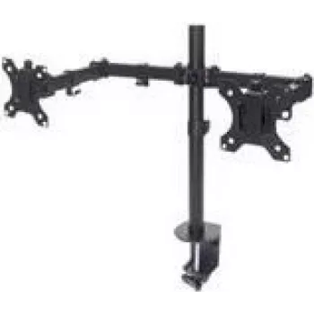 Manhattan Suporte de mesa duplo para TV e monitores (Full Motion), Para ecrãs de 10 a 27 polegadas, Fixação por aperto, Compatibilidade VESA: 75 x 75 e 100 x 100 mm – verifique as dimensões dos quatro orifícios de fixação na parte traseira do ecrã para garantir que encaixa, Máx. 8 kg (por suporte), Preto, Suporte