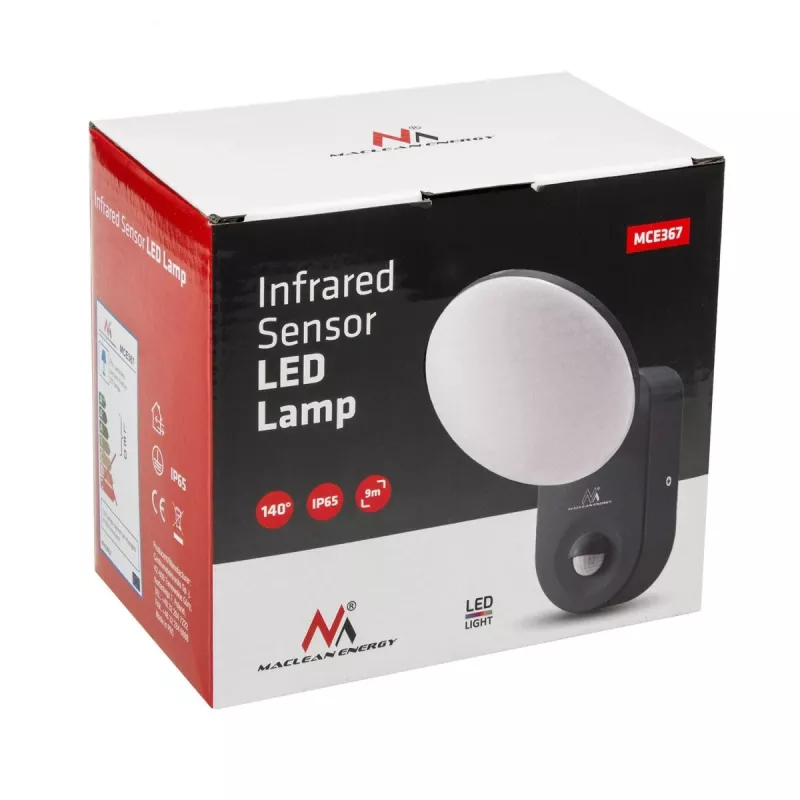 Luminária de parede LED MACLEAN MCE367 com sensor PIR, luminária de parede exterior com detetor de movimento