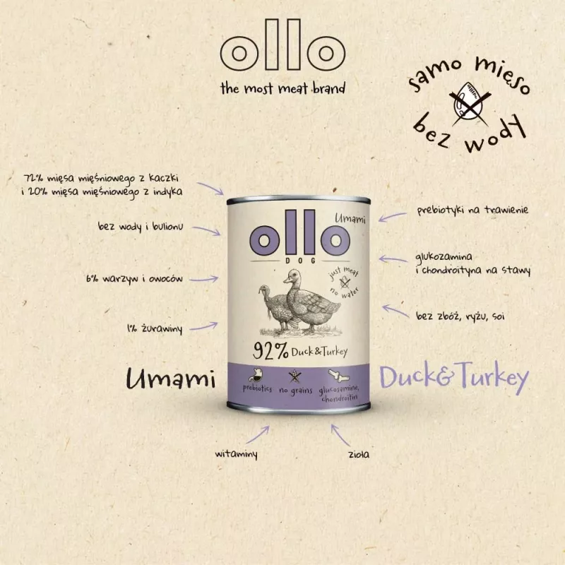 OLLO Umami pato e peru - Ração húmida para cães - 850g