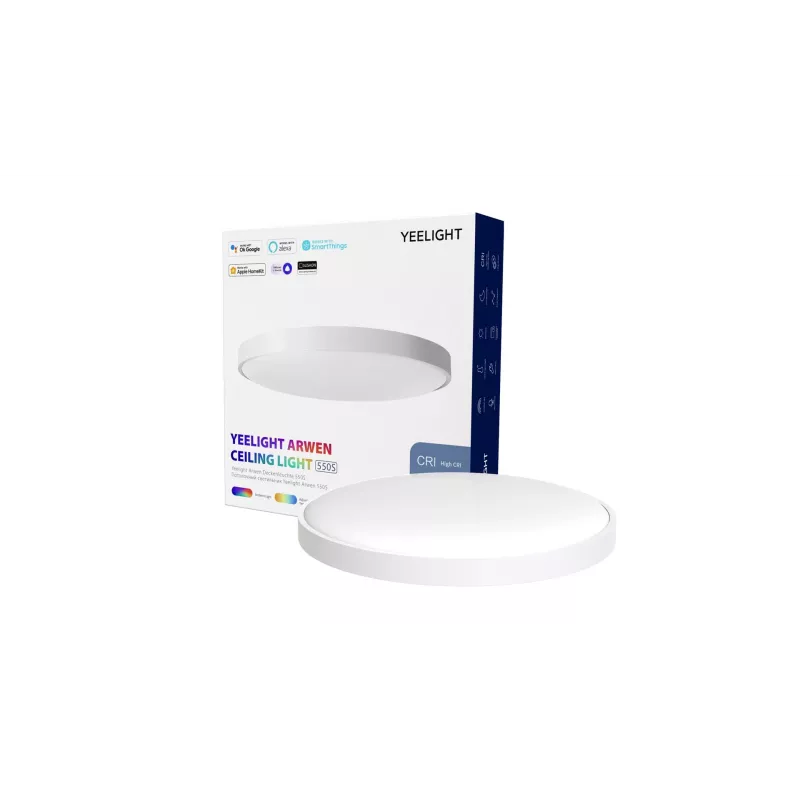 Plafonier Yeelight Arwen 550S — 50W LED, 3500 lm, RGB, regulável, 55,5 cm de diâmetro, IP50, Wi‑Fi/Bluetooth, CRI 95
