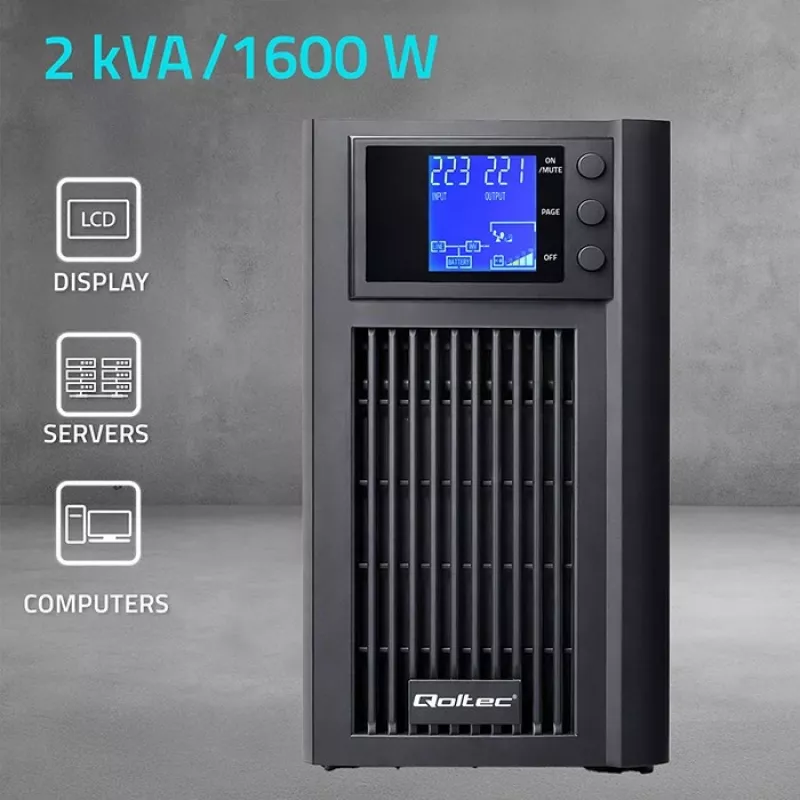 UPS QOLTEC onda sinusoidal pura 2kVA 1600W com AVR e ecrã LCD