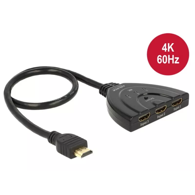 Comutador HDMI UHD Delock 3 x HDMI in > 1 x HDMI out 4K - comutador de vídeo/áudio - 3 x HDMI - desktop