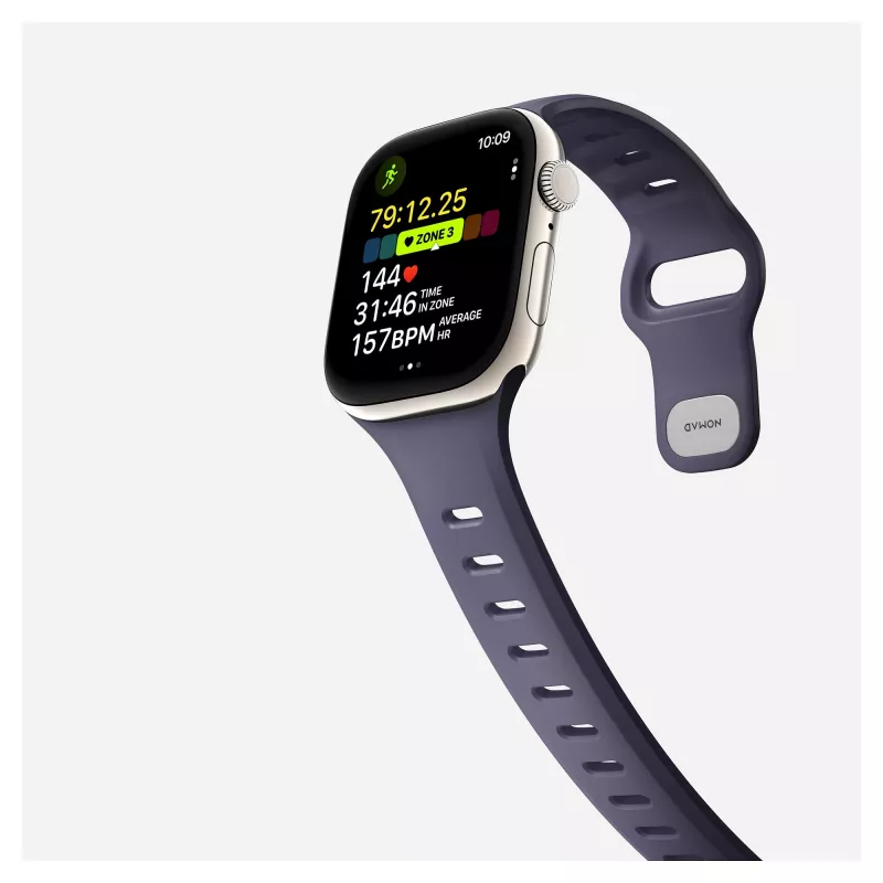 Pulseira Nomad Tempo Band lilás de borracha, compatível com smartwatch, 18 mm de largura, pulso 135–175 mm