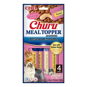 Topper de alimento para gatos INABA Churu Meal Topper atum com salmão, 4 x 14 g sacos