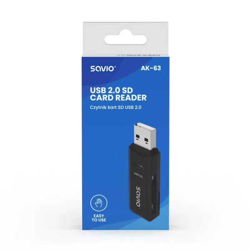 Leitor de cartões SD, USB 2.0, 480 Mbit/s, AK-63 Savio SAVAK-63
