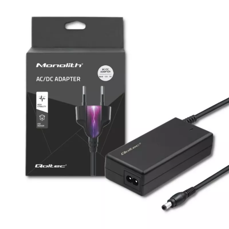 Fonte de alimentação de secretária Qoltec 84W | 12V | 7A | 5,5*2,5 | +cabo de alimentação