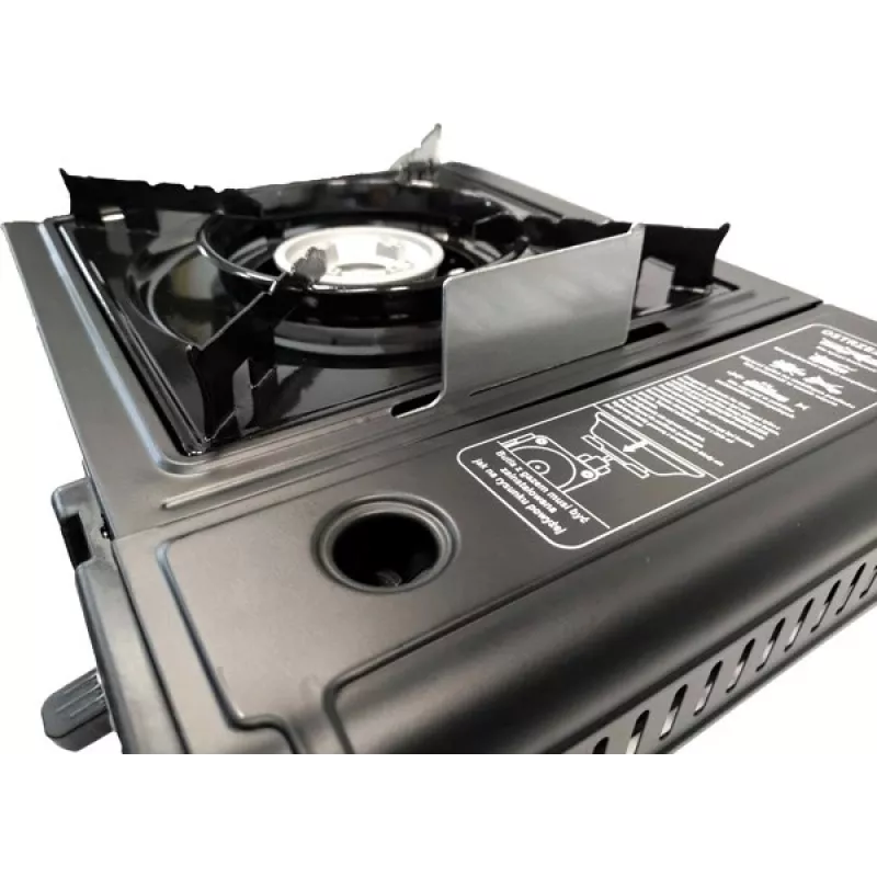 Fogão de campismo portátil a gás ELICO BDZ-155B para cartuchos de 2,2 kW, acendimento piezoelétrico.