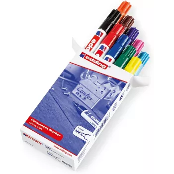 Marcador permanente Edding 3300 ponta biselada preto azul castanho verde azul-claro laranja rosa roxo vermelho amarelo 10 unid.