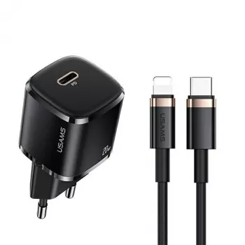Carregador usams 1x USB-C T36 + Lightning PD – carregador PD compacto com USB-C e Lightning
