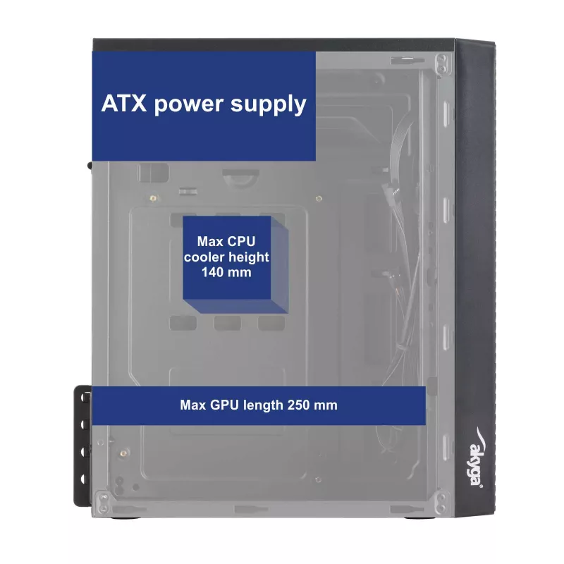Caixa de PC Micro-ATX Akyga AK36BK, Micro ATX / Flex ATX / Mini ITX, USB 3.0 + USB 2.0, sem fonte de alimentação, preto