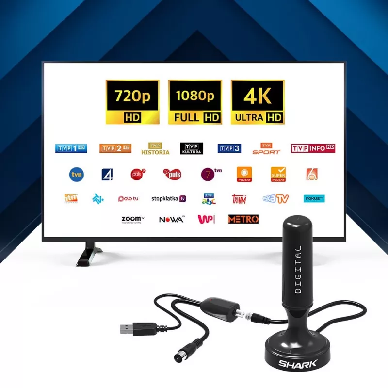 Antena DVB-T para automóvel Shark SHA301CAR com amplificador ativo para receção de TV no veículo