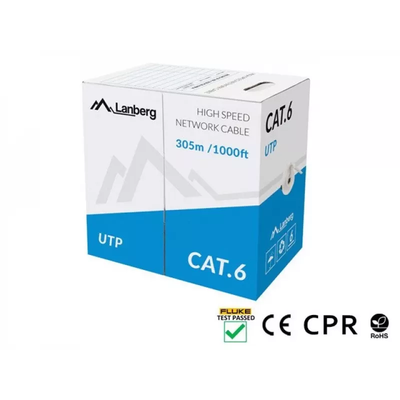 Cabo de rede LANBERG Cat6 U/UTP LCU6-11CU-0305-S, 305 m, 23 AWG, cinzento, bainha HDPE