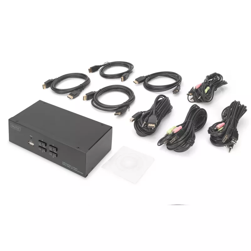 Switch KVM DIGITUS, 4 portas, Dual Display, 4K, DisplayPort®