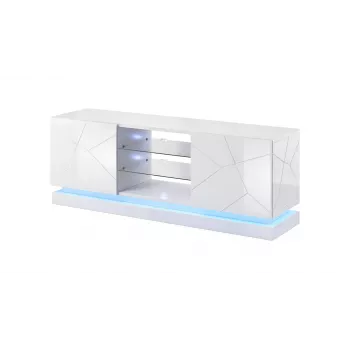 Móvel de TV cama meble QIU 160 — MDF branco brilhante, 1600×420×570 mm
