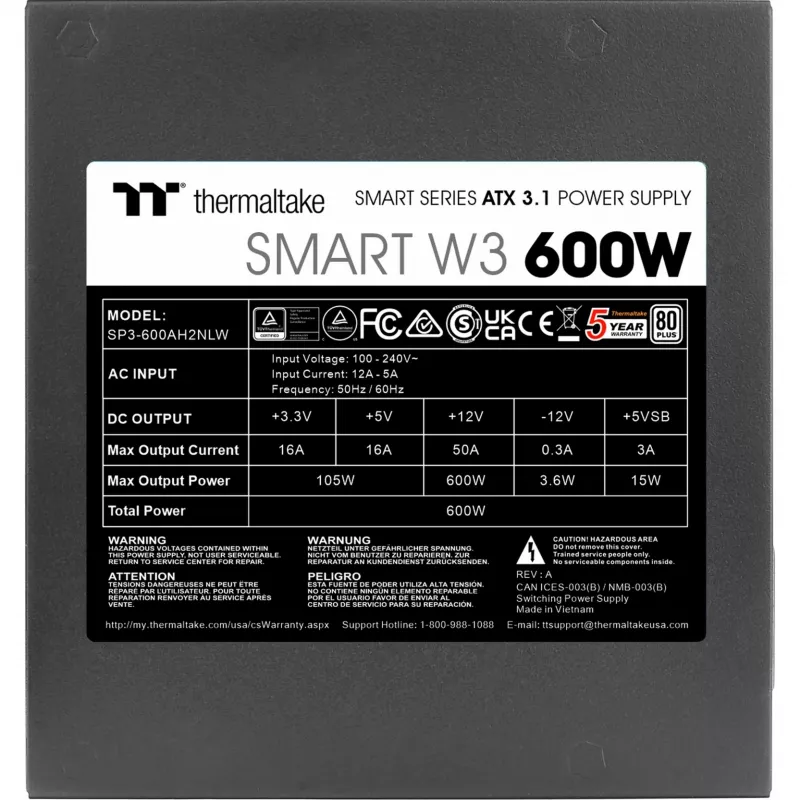 Fonte de alimentação Thermaltake Smart W3 600 W