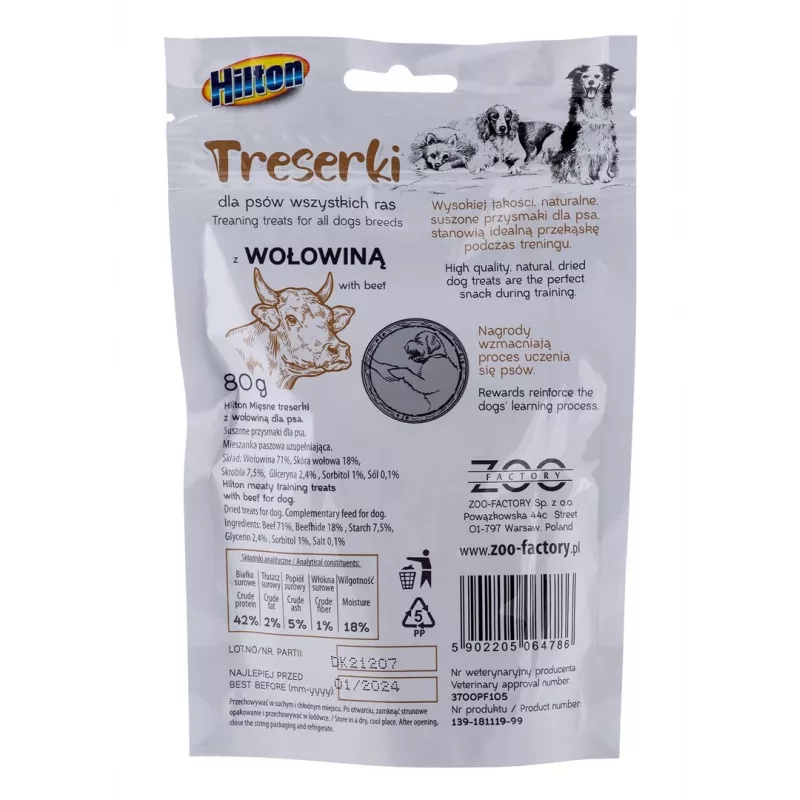 HILTON snacks de treino para cães com carne de vaca, 80 g