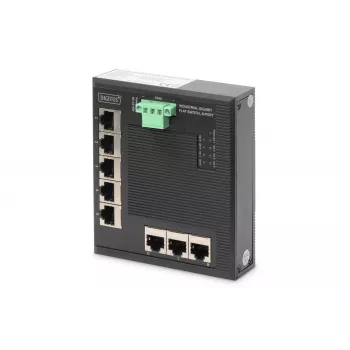 Comutador de rede Digitus 8 portas Gigabit Ethernet, plano, industrial, não gerido