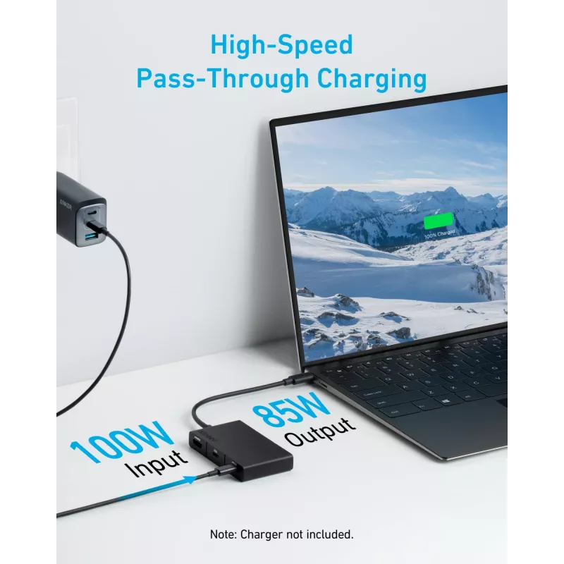 Anker 332 A8356G11 hub USB-C 5 em 1, HDMI 4K para um único ecrã, preto