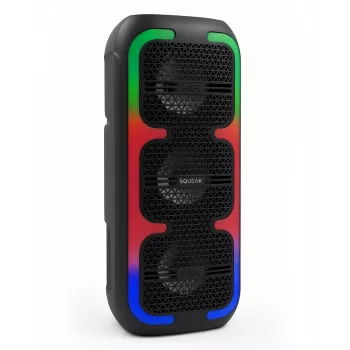 Altifalante estéreo portátil SQUEAK SQ1009 – Bluetooth 5.3, 45 W RMS, 10 h de autonomia, FM, USB, AUX, LED, 1800 mAh, preto