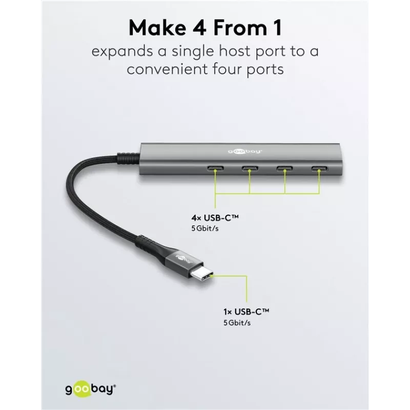 Goobay hub USB slim de 4 portas USB-C macho 5 Gbit/s - -ficha> 4x -tomada (76564)