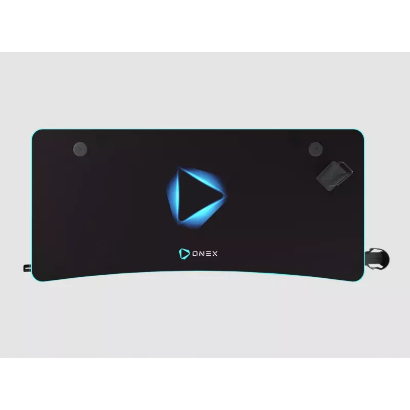 Secretária gaming Onex GD1200H — tampo de 1200 mm com porta-copos e gancho para headset