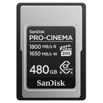 SanDisk PRO-CINEMA cartão CFexpress Type A - 480GB, 480 GB, CFexpress Type A, 1800 MB/s, 1650 MB/s, resistente a gotas, resistente ao pó, à prova de água, preto, Me
