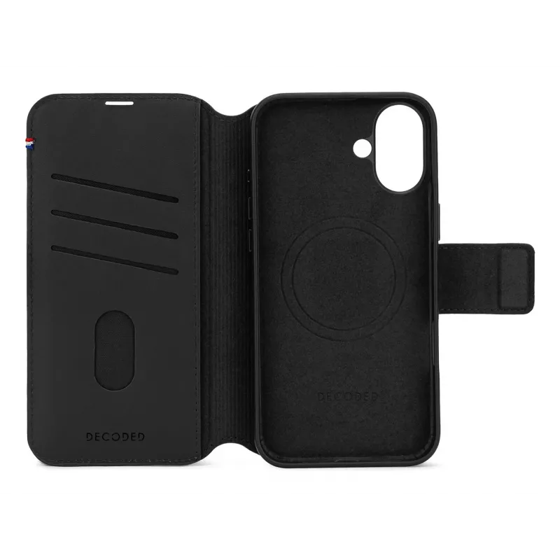 Capa de couro para iPhone 16, preto