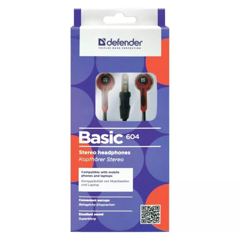 Auscultadores Defender BASIC 604 preto-vermelho