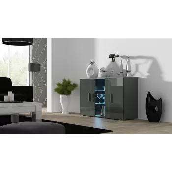 Aparador Cama Sideboard 120 cm SOHO S7 cinzento/cinzento brilhante