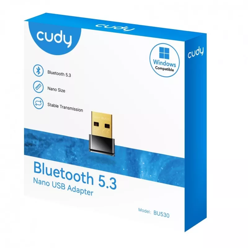 Adaptador Bluetooth Cudy BU530 USB Type-A, preto, saída Bluetooth, suporte Windows 8.1