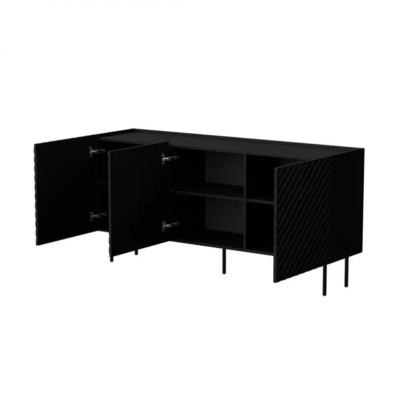 Cómoda Cama Meble LUCCA 3D 165x40x80 cm, preta, corpo em aglomerado