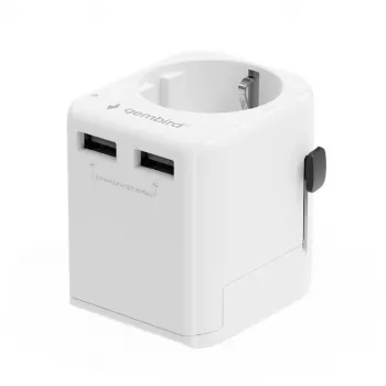 Adaptador de viagem universal GEMBIRD TPA-EU2A12-01-W 12W fonte de alimentação USB para tomadas internacionais