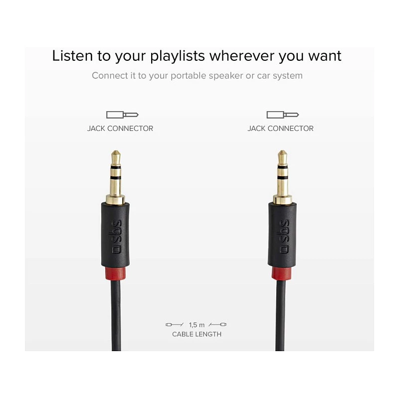 SBS TECABLE35KR - cabo de áudio - mini-phone estéreo 3,5 mm macho para mini-phone estéreo 3,5 mm macho - 1,5 m - preto (TECABLE35KR)