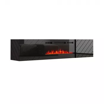 Móvel de TV cama meble LUXE 301126 com lareira elétrica integrada, 182,6×34,5×37,5 cm, preto brilhante