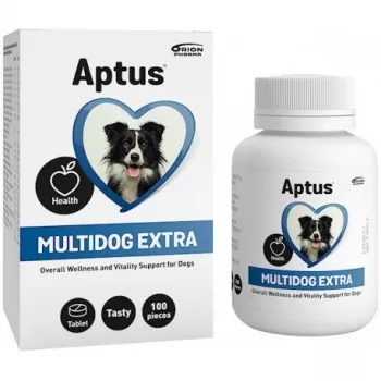 Suplemento em comprimidos Aptus Multidog extra — vitaminas e minerais para cães adultos, 100 comprimidos, 200 g