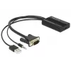Cabo adaptador de vídeo DeLOCK 62597 0,25 m HDMI Type-A VGA D-Sub 3,5 mm USB Type-A preto