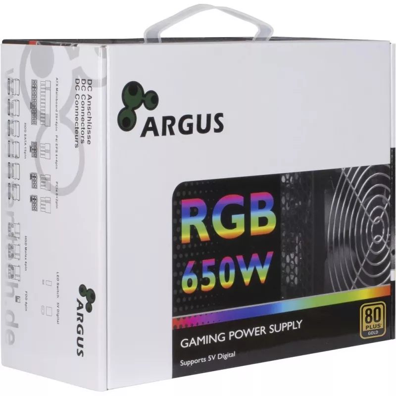 Fonte de alimentação Inter-Tech Argus RGB-650W CM II 20+4 Pin ATX ATX preta